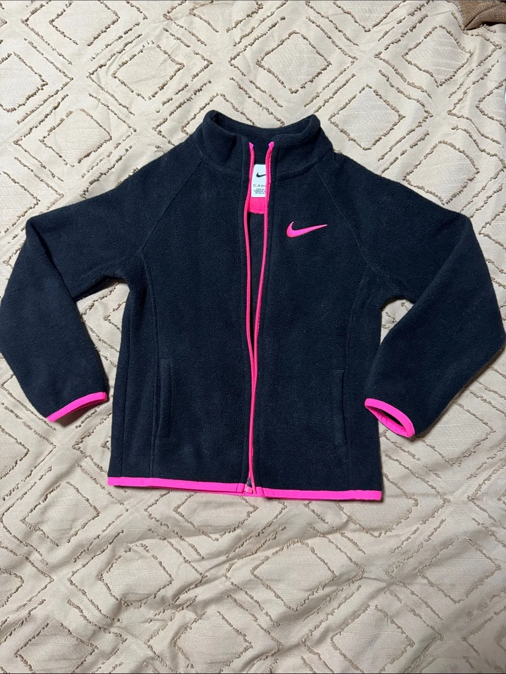 Nike Kids Black Fleece Jacket with Pink Trim